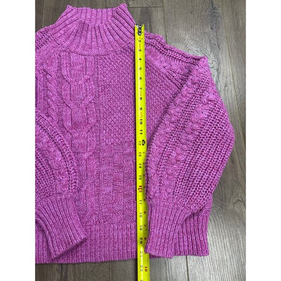 Sundance Pink Cable Knit Chunky Sweater PM Petite Mock Neck Boho Cozy Knit - Picture 2 of 7